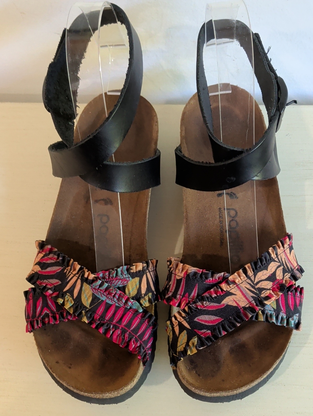 Birkenstock Papillio Black Leather And Floral Strap Sandals Size 37